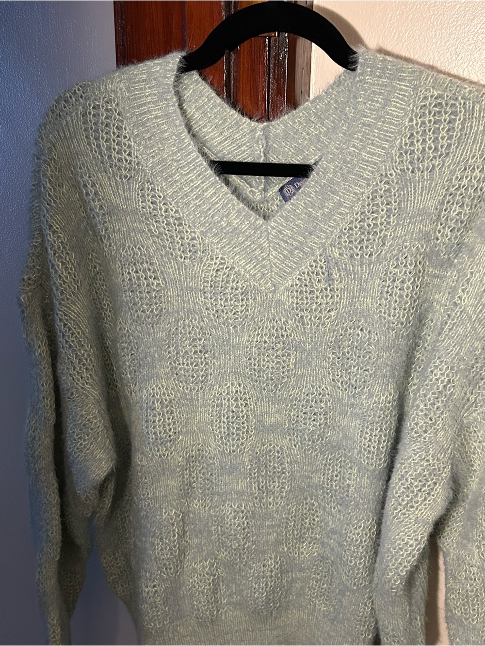 Democracy Women's Mint Green V-Neck Textured Knit Sweater